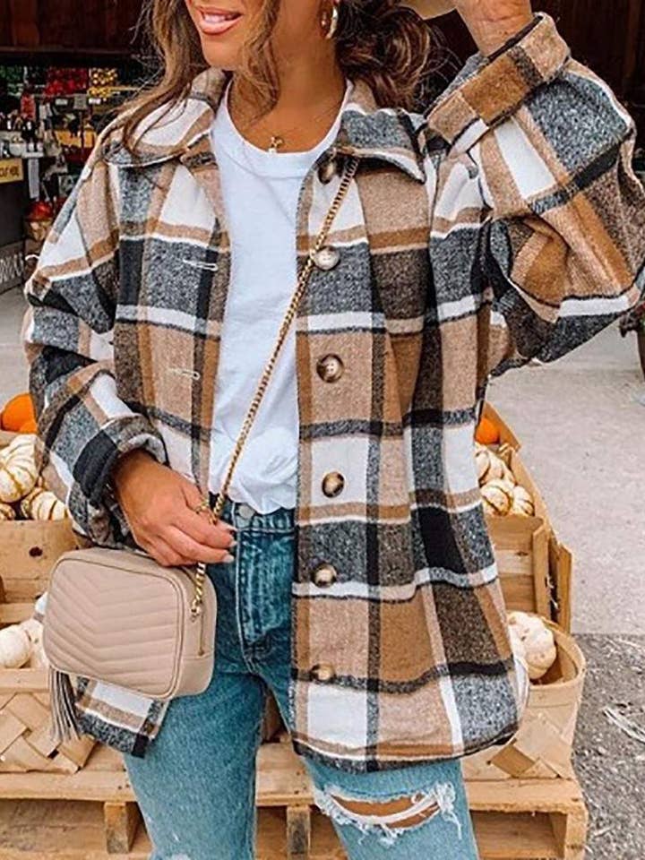 Fashion Combination - Wholesale Jacket - Women's - new plaid print buttoned long sleeve shacket