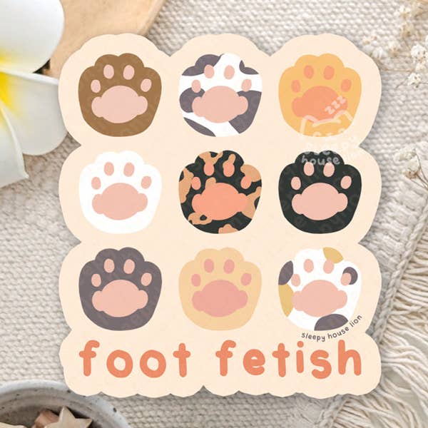 Funny Cat Paws "Foot Fetish" Vinyl Sticker for wholesale by Sleepy House Lion