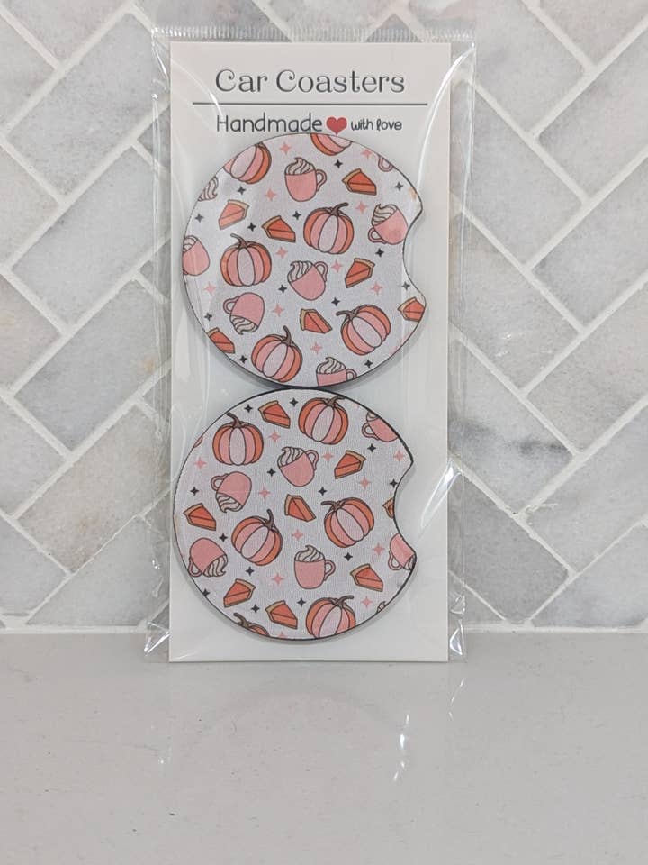 Pumpkin Spice Car Coasters - set of 2 for wholesale by Sweet Bean Candle Collective