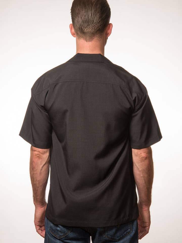 Steady Clothing - Wholesale Button Down Shirt - Men's - Three Star Panel Bowling Shirt in Black3