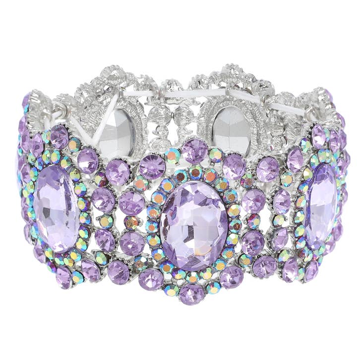 SP Sophia Collection - Wholesale Bangle Bracelet - Baroque Crystal Gemstone Cluster Stretch Bracelet1