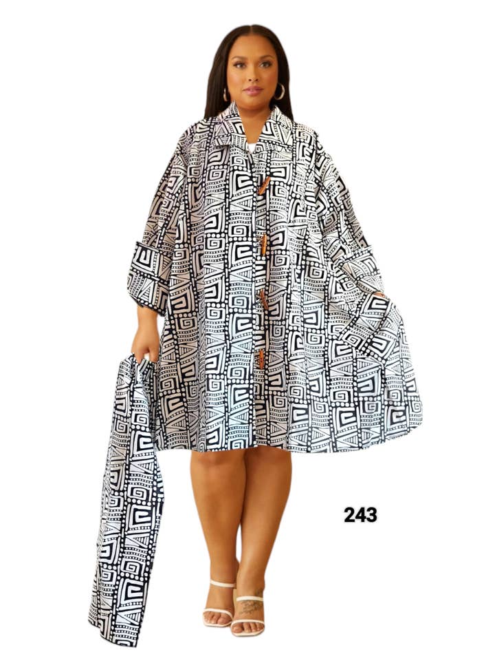 India Batik - Wholesale Dress - Women's - 243- Cotton Short Dress / Blouse- Geometric Pattern