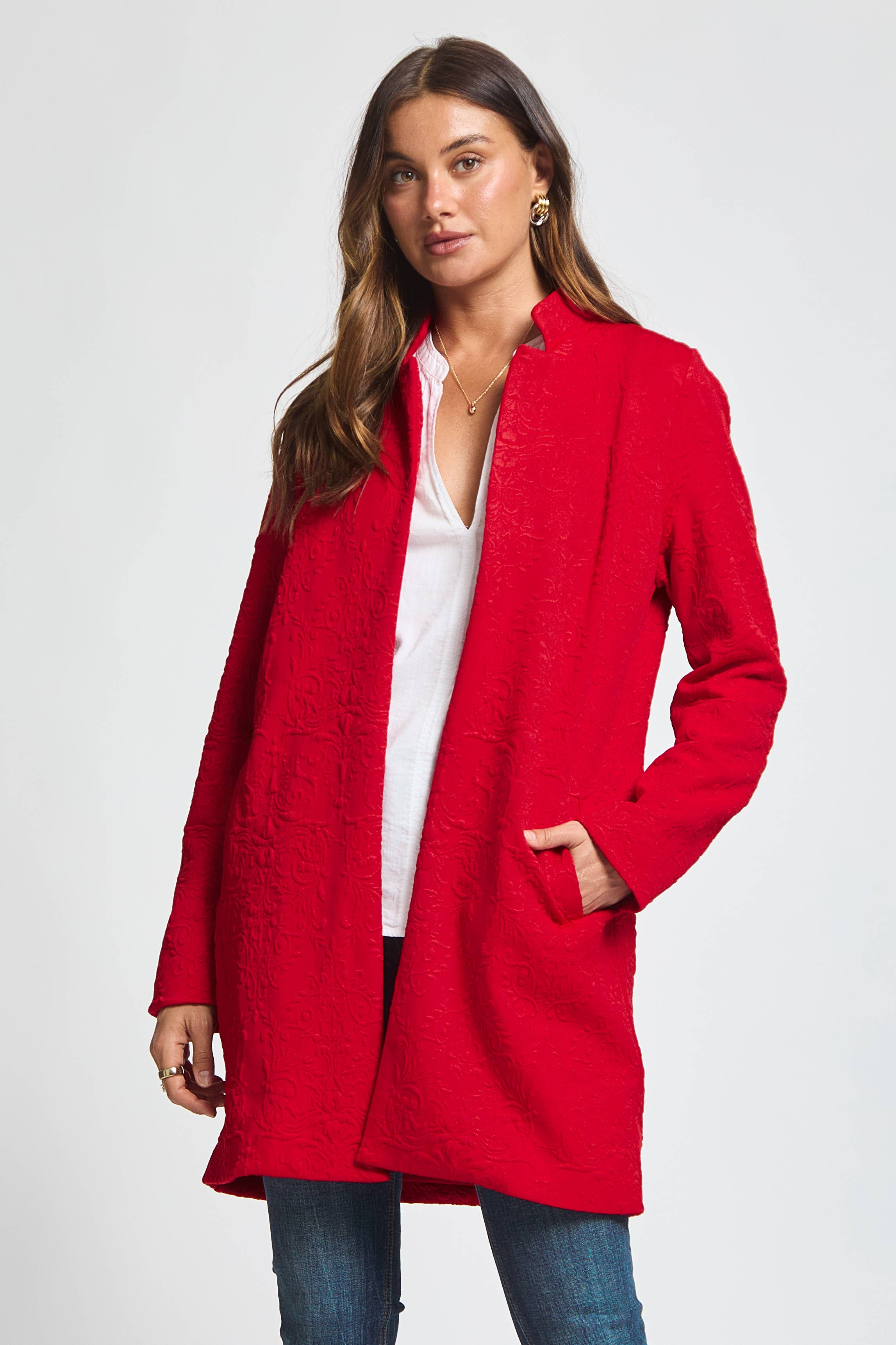 Dear Scarlett - Vente Manteau – femme - Manteau Midi Jacquard Élégant17