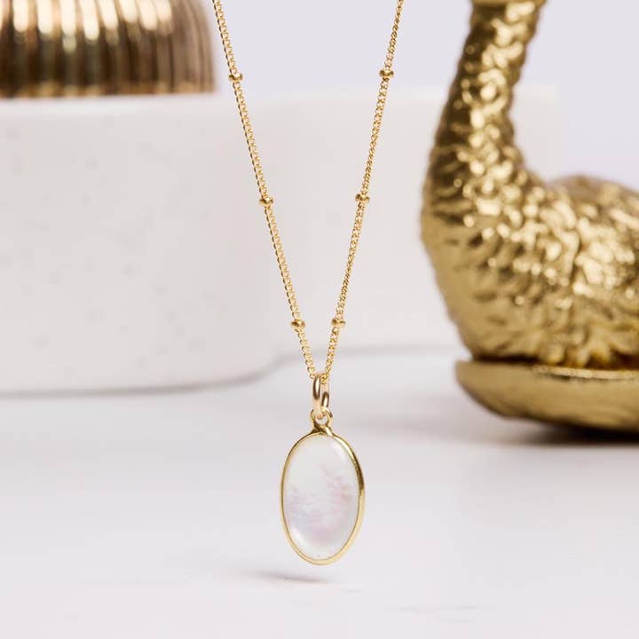 Pearl 14k Gold Filled Oval Pendant Necklace for wholesale by Soul & Little Rose