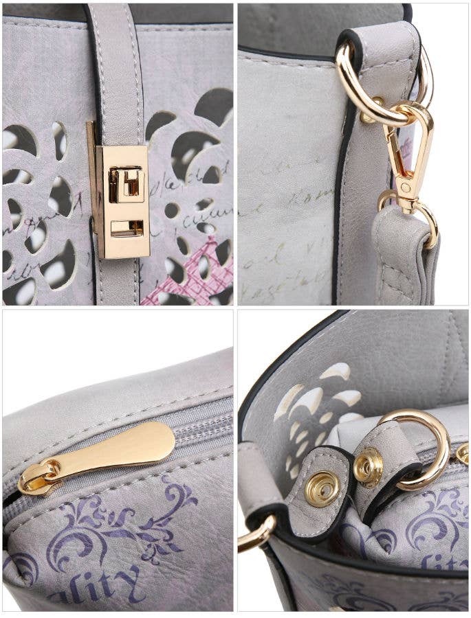 Papaya Fashion Ltd - Venta al por mayor Bolsa de asa- Mujer - Bolso de mano W1342 (YS1342) 2 en 1 cortado con láser con cierre abatible7