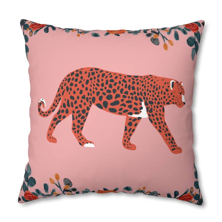 Pink Leopard Pillow Case - Throw Pillow Cover - Grandmillennial Style for wholesale by Peccole House
