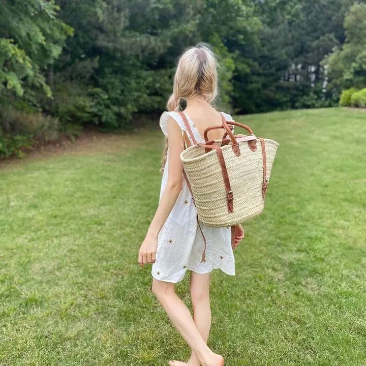 HandmadeBestSeller - Wholesale Beach bag - STRAW BAG Handmade leather, French Market Basket Backpack2