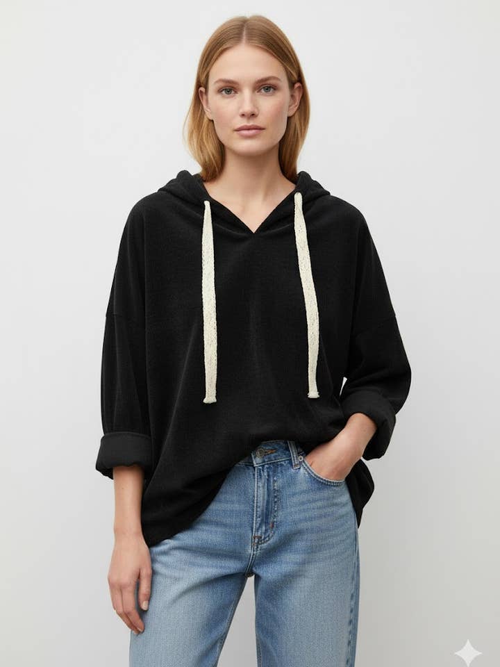 Velvet lace hoodie @46181_LaceHoodie for wholesale by Mimi & Gogo