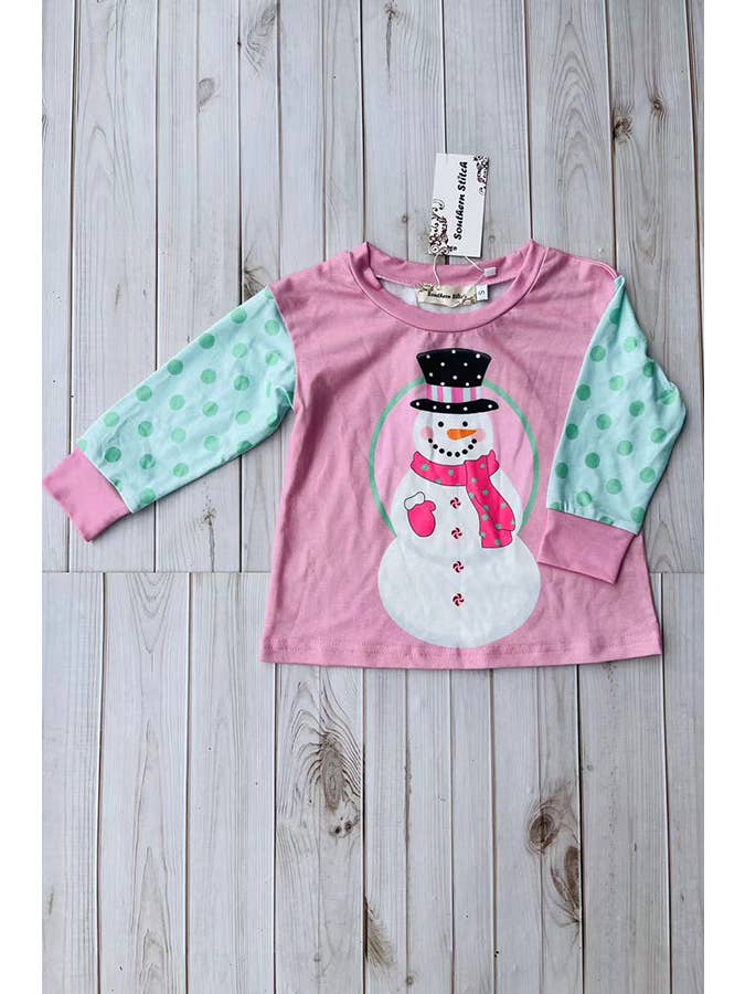 luluclothes - Wholesale Screen Printed T-Shirt - Kids - Christmas snowman printed pink girls t-shirt XCH010175