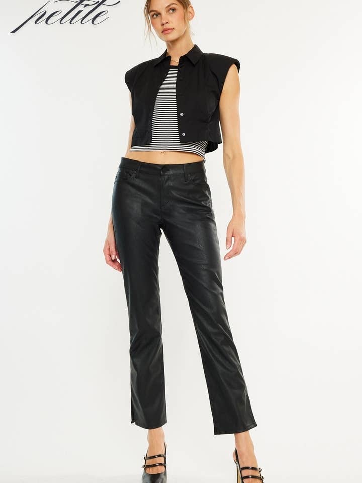 VEGAN LEATHER PETITE MID RISE Y2K BOOTCUT-KC2072BK-PT for wholesale by Kan Can USA