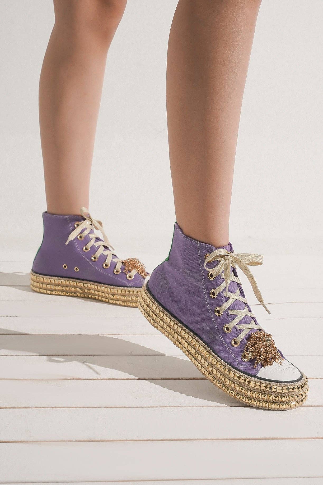 CCOCCI - Wholesale Lifestyle Sneakers - Women's - ASH-01 BEDAZZELED DECOR ROCKSTUD PLATFORM HIGH TOP SNEAKERS44