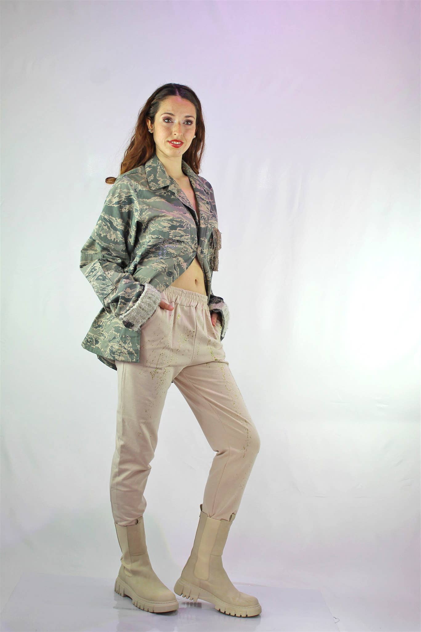 apiedinudinelparco - Wholesale Jacket - Women's - CAMO PATCH JACKET WITH FRINGES AND ANIMALIER UP-CYCLED GLITTER12