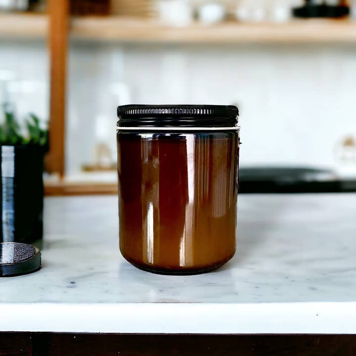 Raven’s Hearth - Wholesale Jar/Filled Candle - No Label Glass Candles | 8 oz | Amber or Clear Glass
