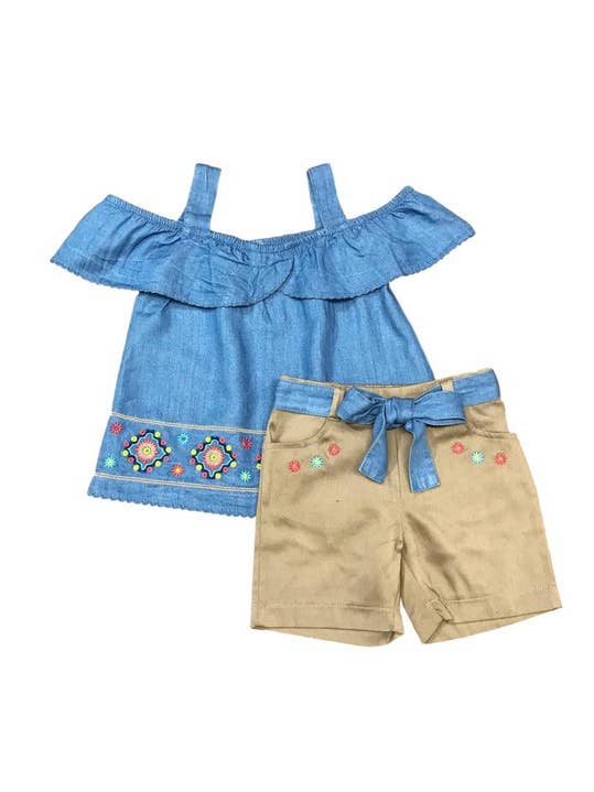 Conjunto de Top y Short de Chambray Oscuro con Bordado Lindo 2-4 para venta al por mayor de Unik