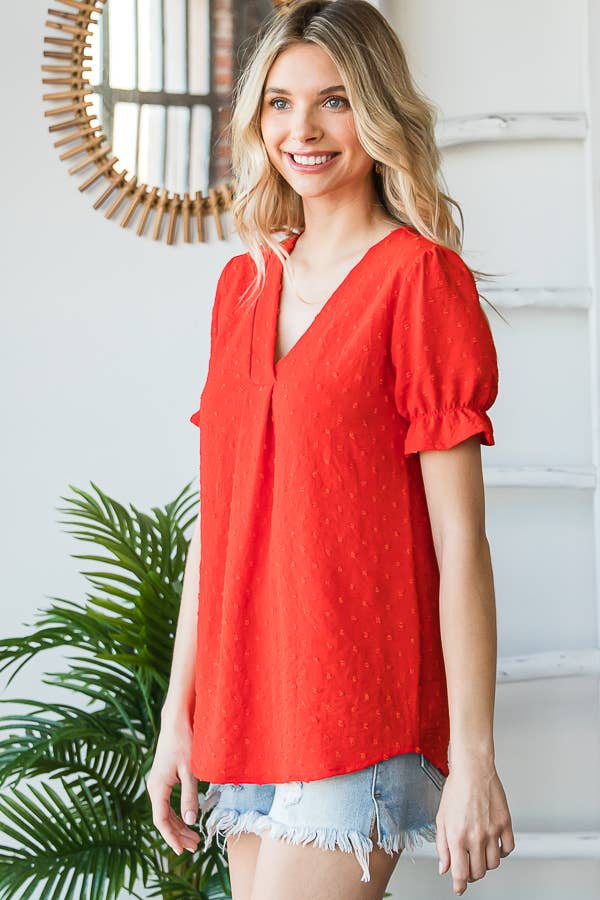 7th Ray - Vendita all'ingrosso Camicetta - Donna - Blusa a maniche corte con volant e scollo a V con pois svizzeri T468318