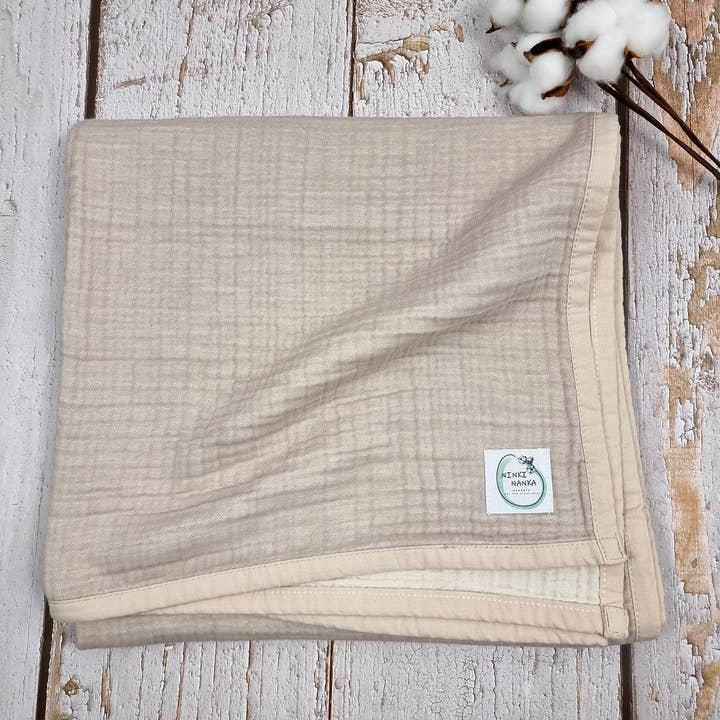 Ninki Nanka Organic – wholesale Filtar – Barn och baby – Muslin babyfilt - Beige & Ivory