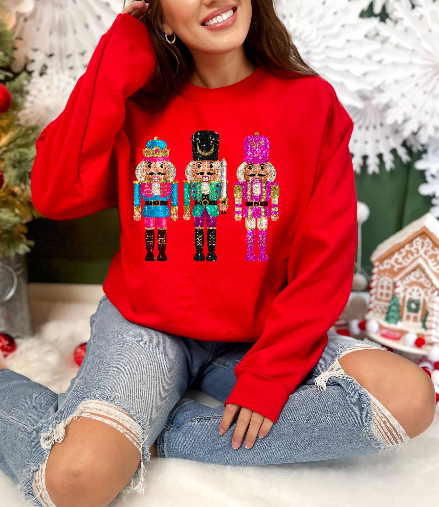 Nu Kustomz LLC - - Wholesale Graphic Sweatshirt - Women's - Preppy Christmas Sweatshirt, Nut Cracker  Crewneck2