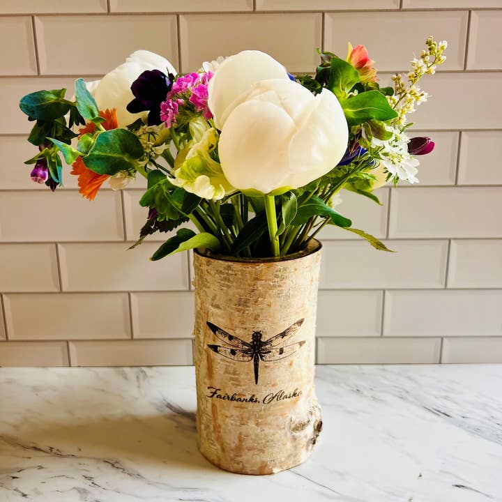 Engraved Birch Tree Vase for wholesale by The Great Alaskan Bowl Company