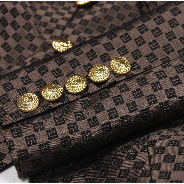 Marron Blazer brodé jacquard femme BL080 en vente sur Faire20