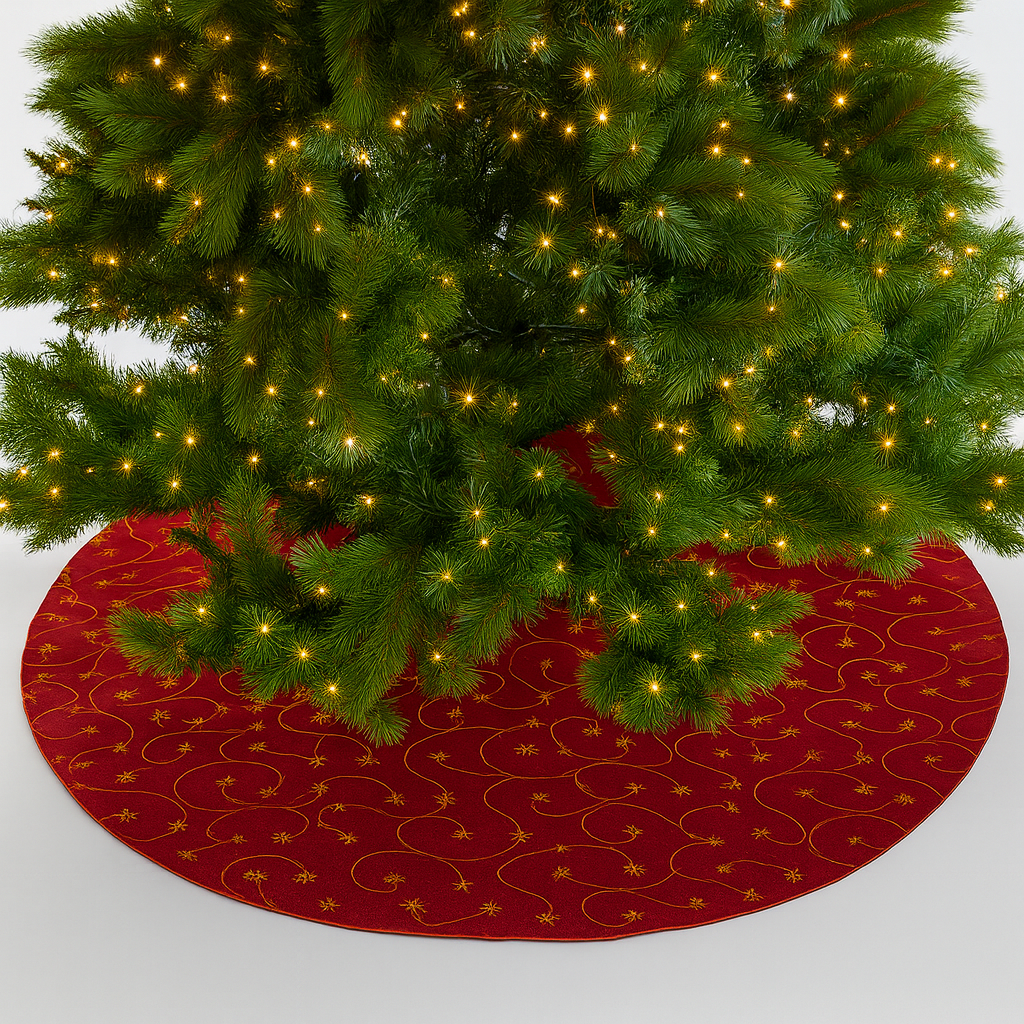 Fennco Styles - Wholesale Tree Skirt - Gold Embroidered Burgundy Christmas Tree Skirt1