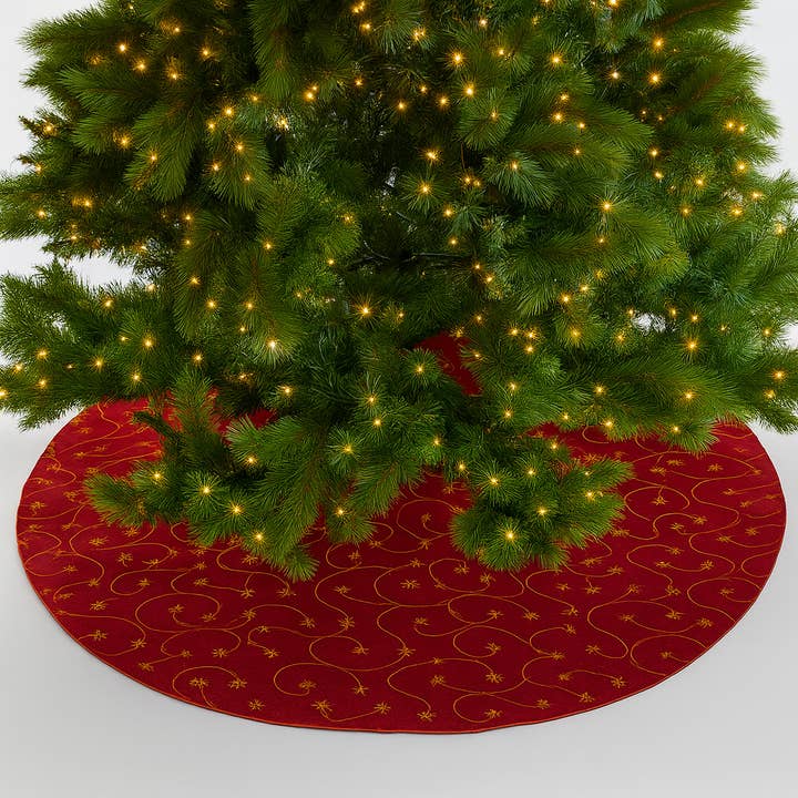 Fennco Styles - Wholesale Tree Skirt - Gold Embroidered Burgundy Christmas Tree Skirt1