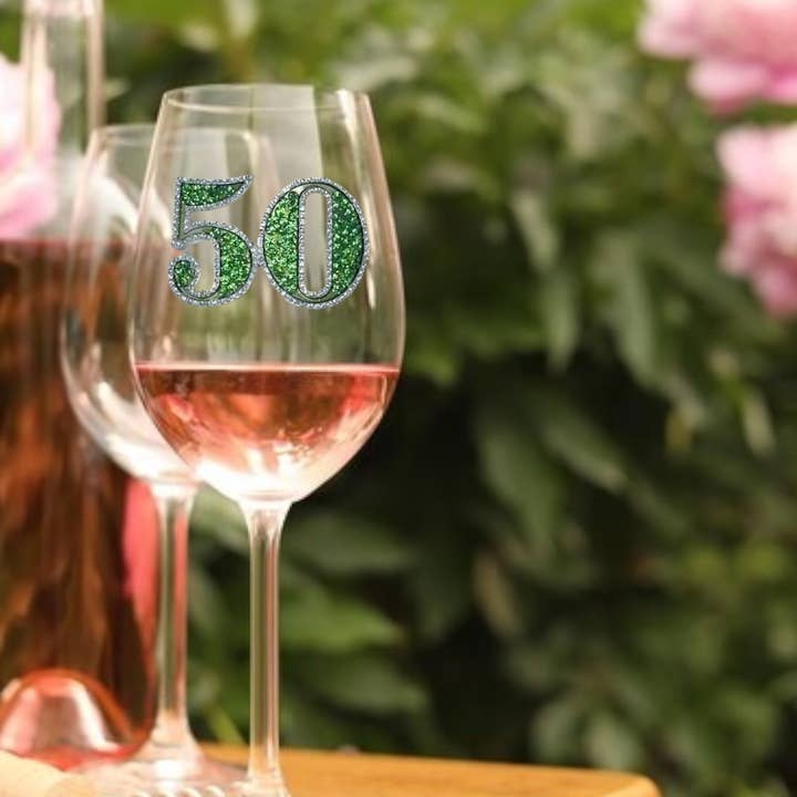 The Queens' Jewels® - Wholesale Wine Glass - 50th Birthday Jeweled Stemmed Wine Glass