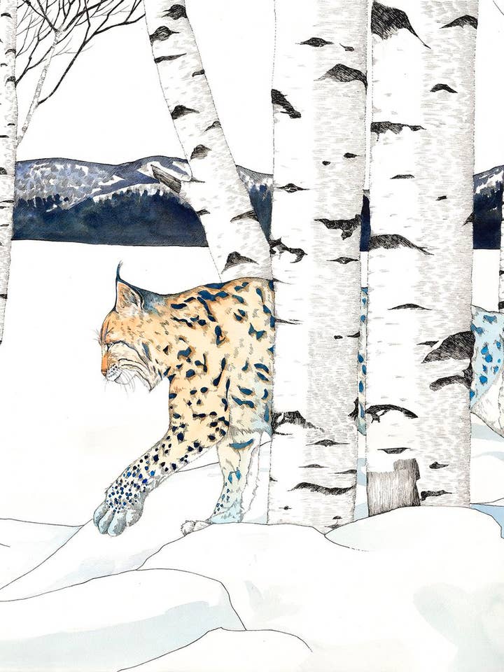 Blue lynx card for wholesale by Mattie Rose Art