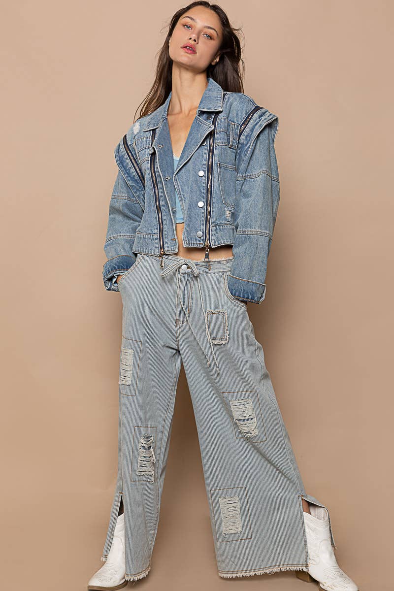 Pol Clothing - Wholesale Denim Jacket - Women's - Oversized denim jacket with zipper detail10