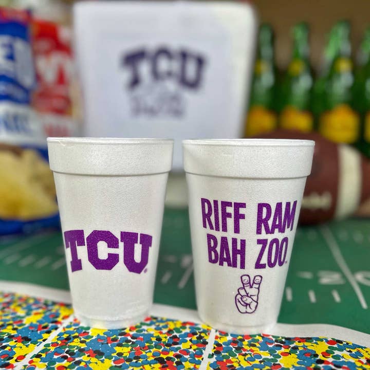 Two Funny Girls - Wholesale Disposable Cup - Foam Cup - TCU-Texas Christian Univ/Riff Ram (10 ct bag)1