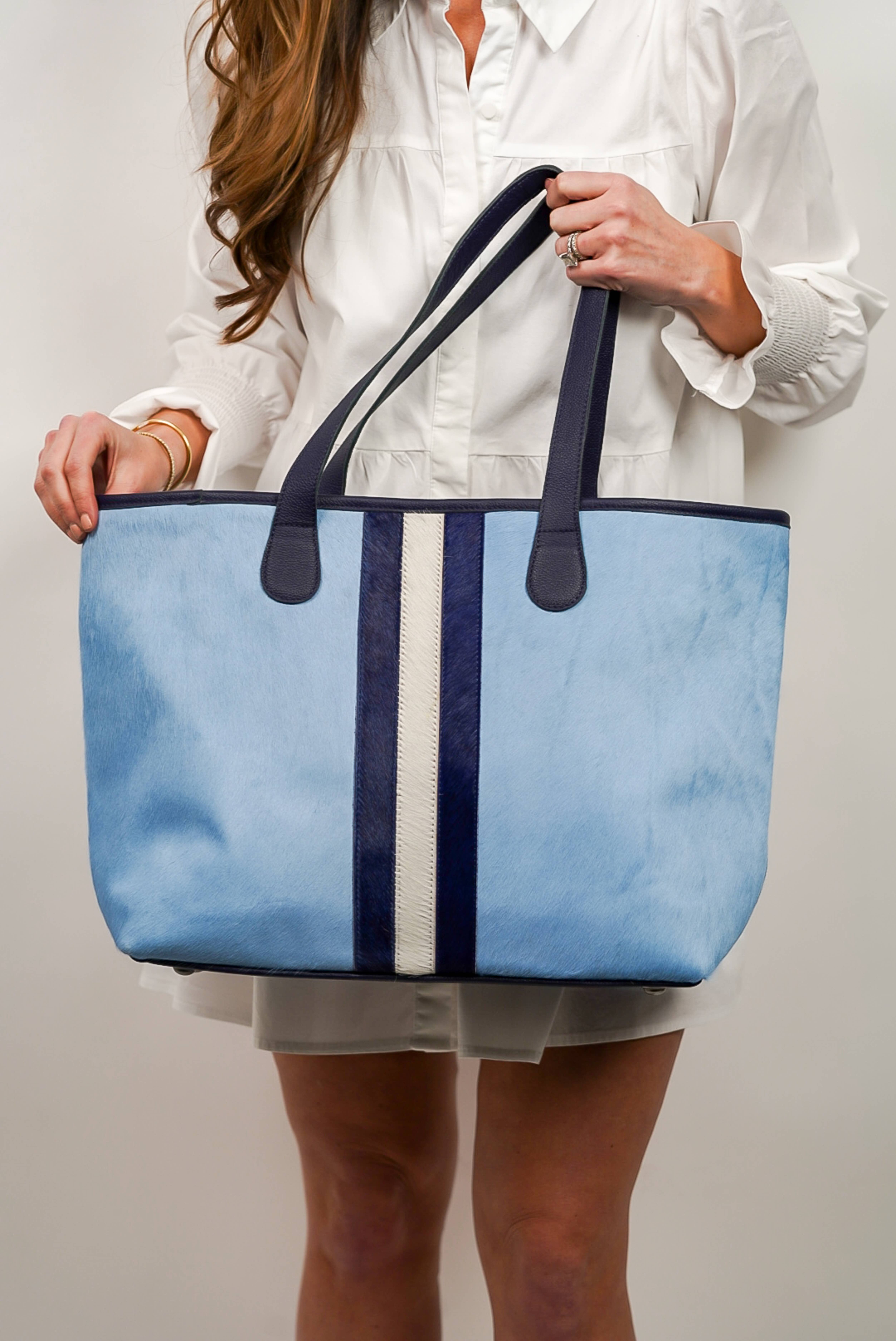 Parker & Hyde - Wholesale Tote Bag - Women's - Hyde Stripe Tote - Baby Blue & Navy1