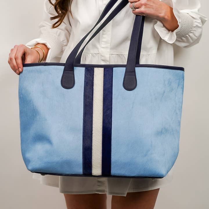 Parker & Hyde - Wholesale Tote Bag - Women's - Hyde Stripe Tote - Baby Blue & Navy1