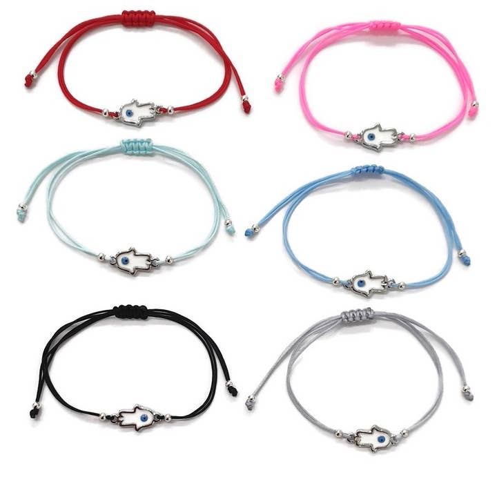 Bracelet Hand Hamsa Evileye Evil Eye Enamel String Bracelet for wholesale by Loli