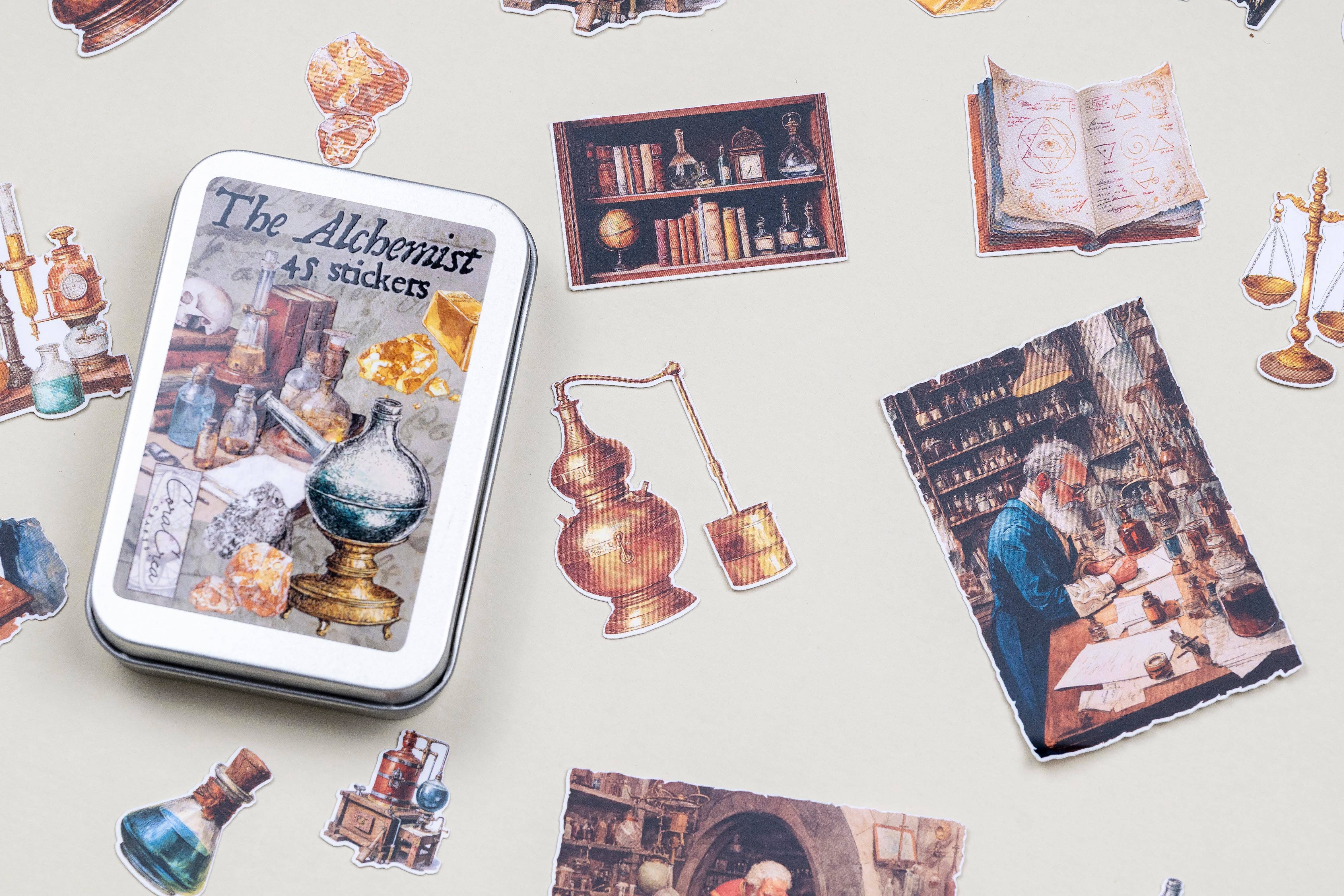 CoraCreaCrafts - Vente Autocollant - Boîte en métal avec autocollants d'alchimiste2