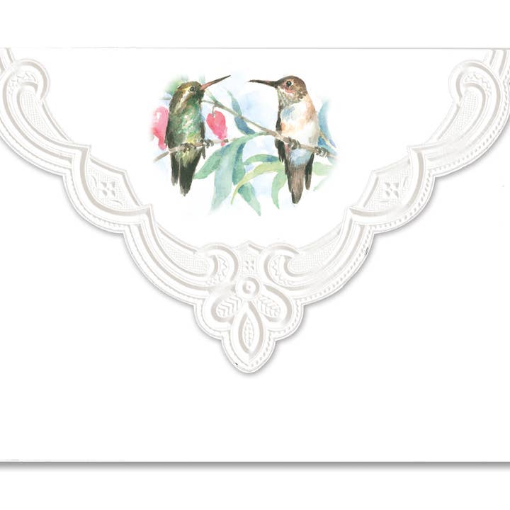 Carol Wilson Fine Arts Inc./For Arts Sake - Wholesale Stationery/Notecard Set - Hummingbird Embossed, Die-Cut Boxed Portfolio Note Card Set NCP25083