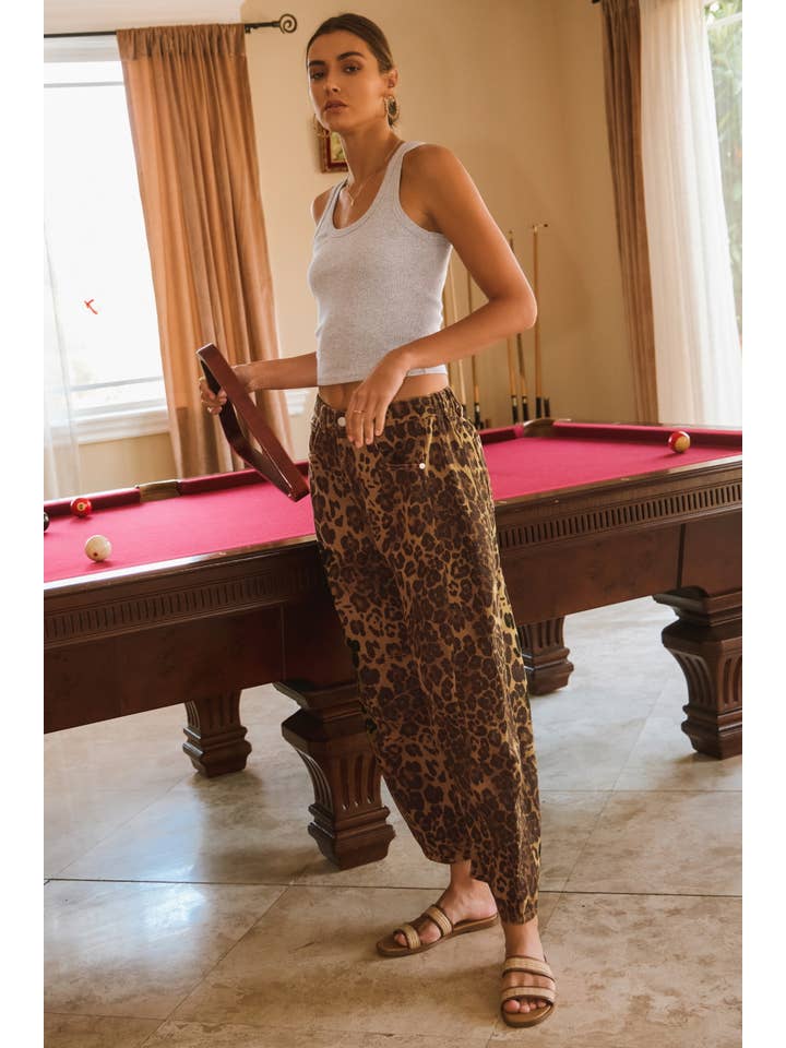 Plus Washed Leopard Printed Barrel Jean for wholesale on Faire2