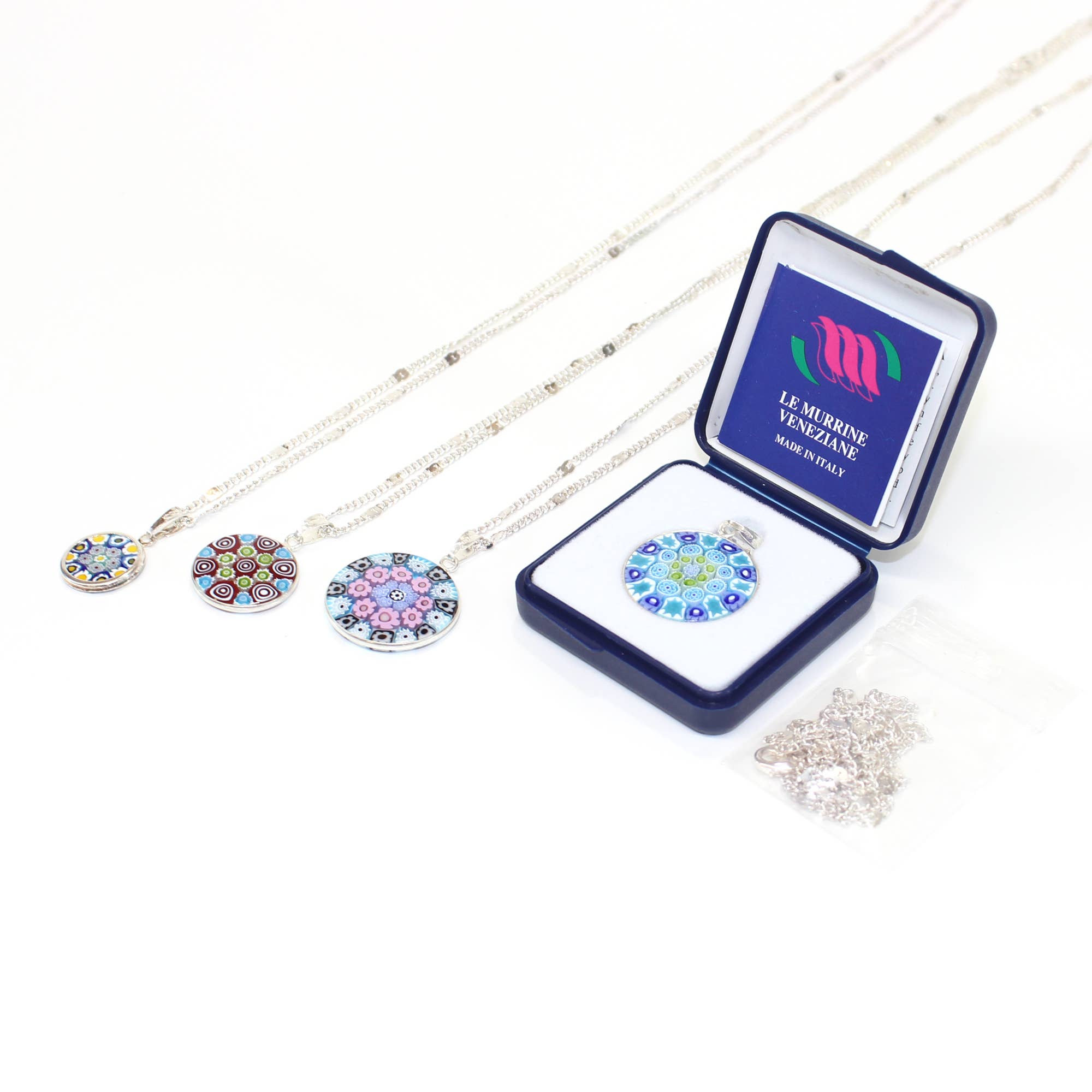 San Lorenzo Design – Engroshandel Halskæde med vedhæng – Murano venetiansk glas rund vedhæng, millefiori, håndlavet0