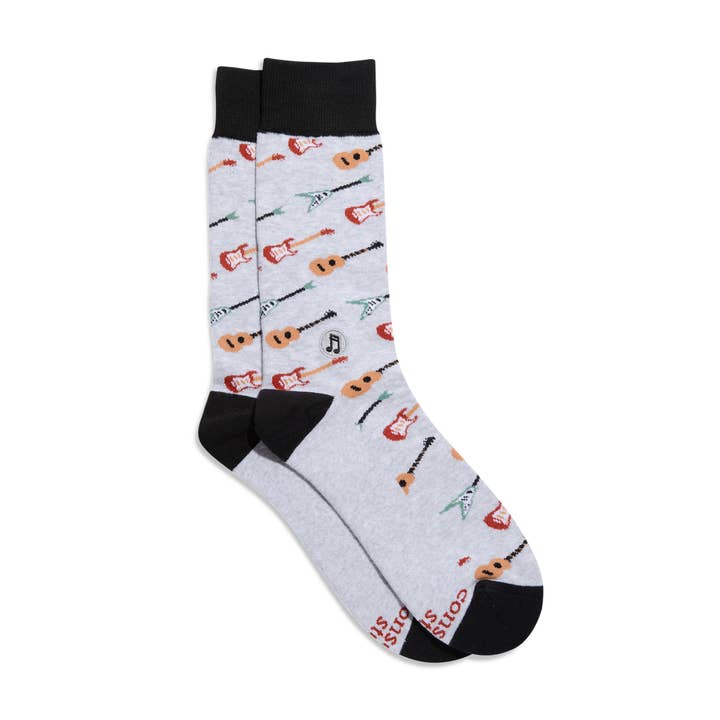 Conscious Step - Wholesale Socks - Unisex - Socks that Support Music (Gray Guitars)