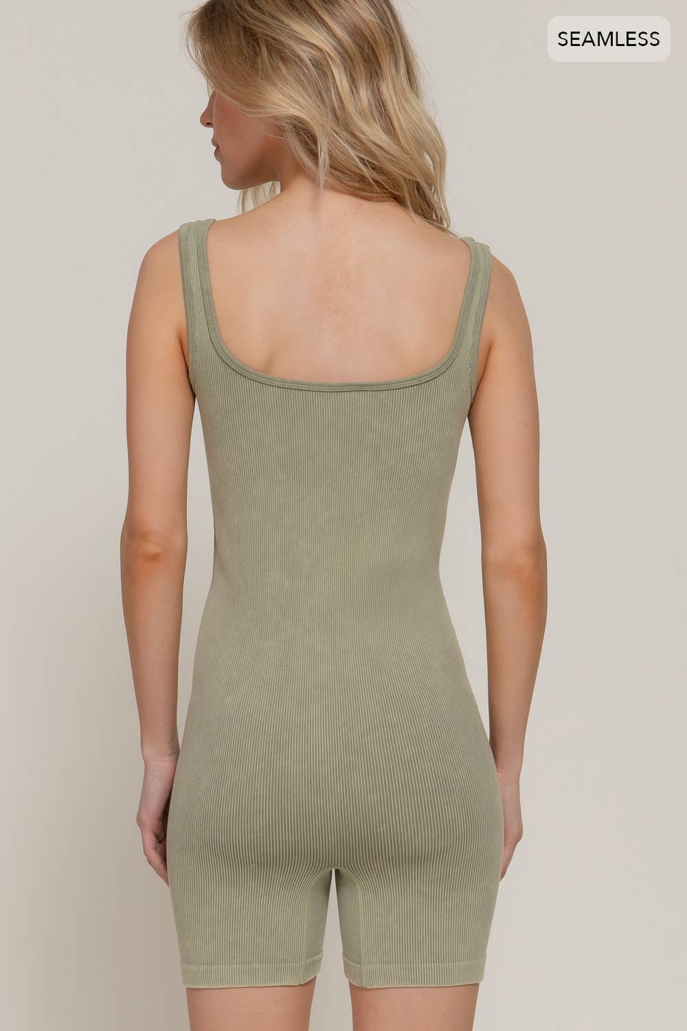 Active Basic | Active USA - Wholesale Romper - Women's - Sleeveless Double Scoop Neck Stone Wash Seamless Romper6