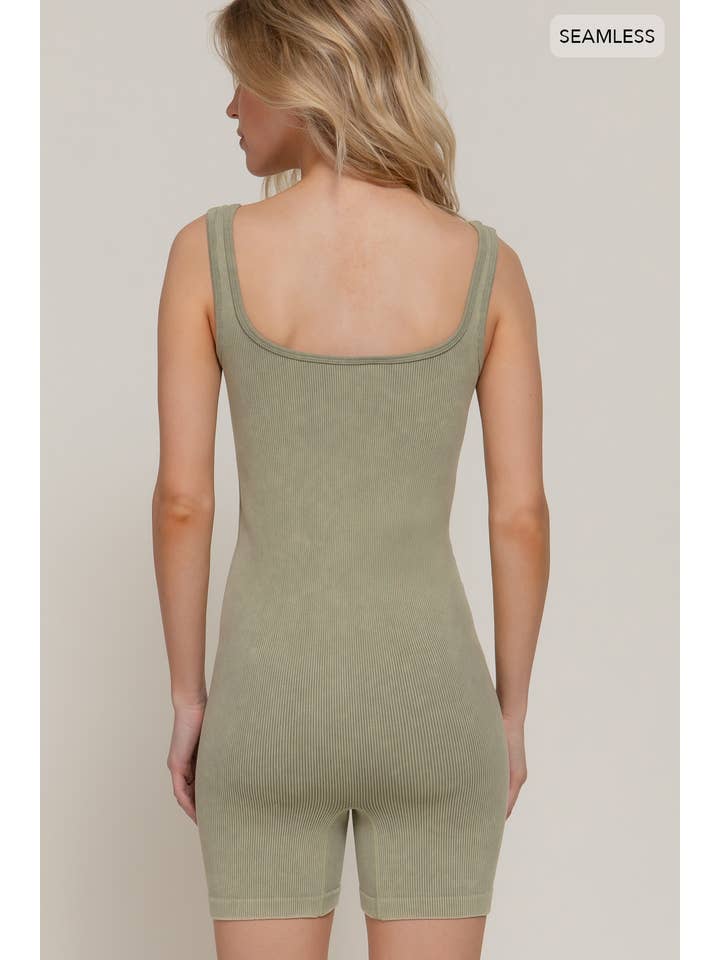 Active Basic | Active USA - Wholesale Romper - Women's - Sleeveless Double Scoop Neck Stone Wash Seamless Romper6