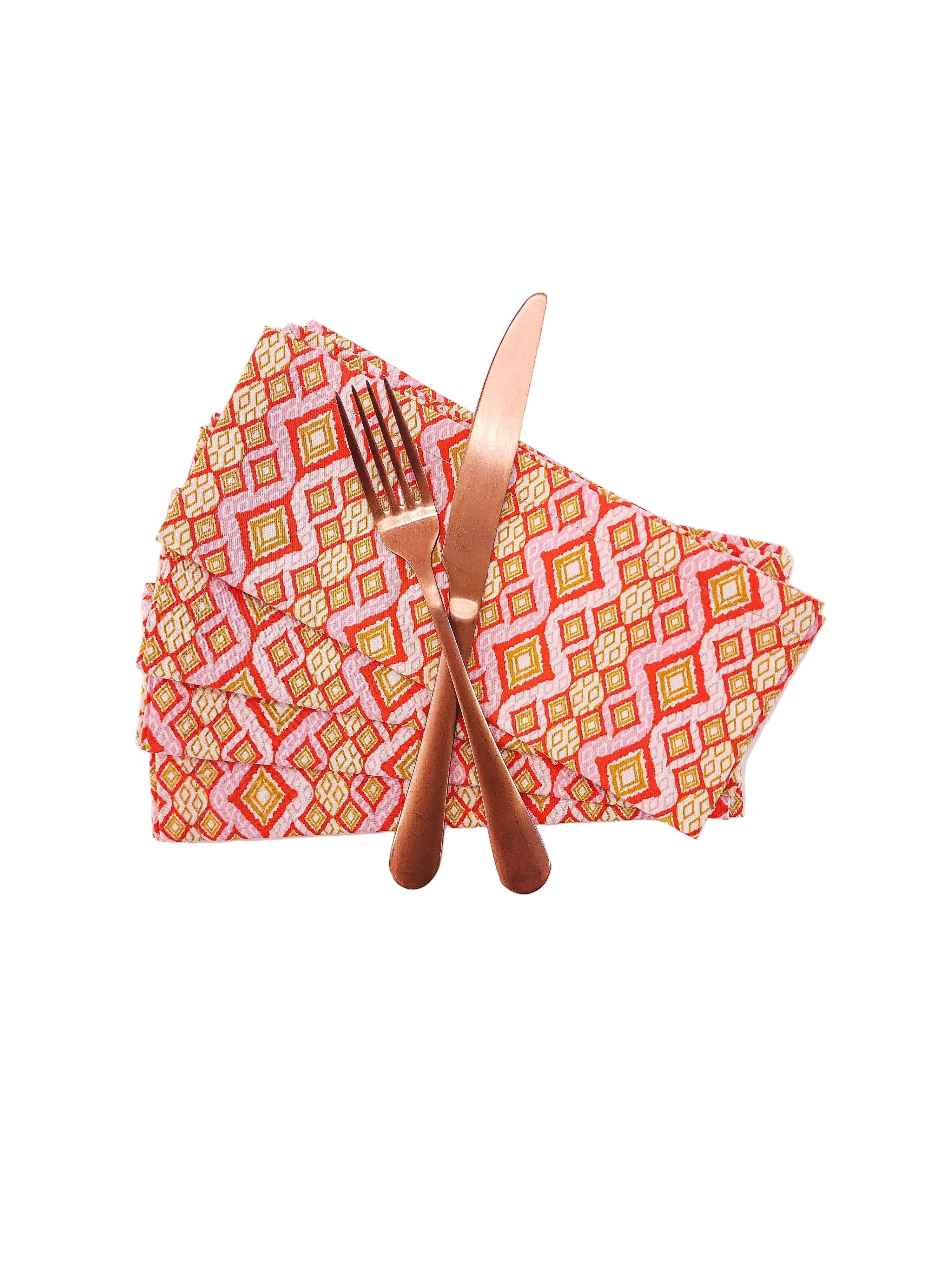 90 West Linen Co. - Wholesale Dinner & Cloth Napkin - Pink & Orange Geometric Cloth Napkins, Set of 42