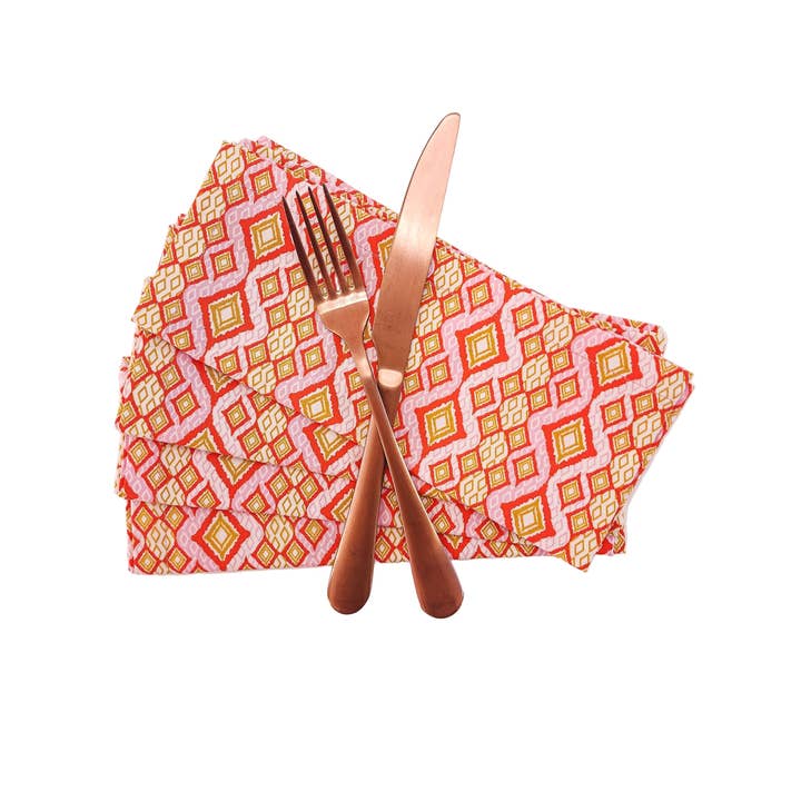 90 West Linen Co. - Wholesale Dinner & Cloth Napkin - Pink & Orange Geometric Cloth Napkins, Set of 42