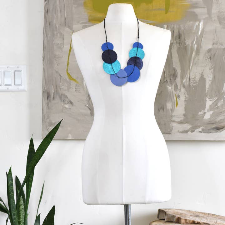 Pattern Gems - Wholesale Bib Necklace - Beach Necklace in Blue Tones1