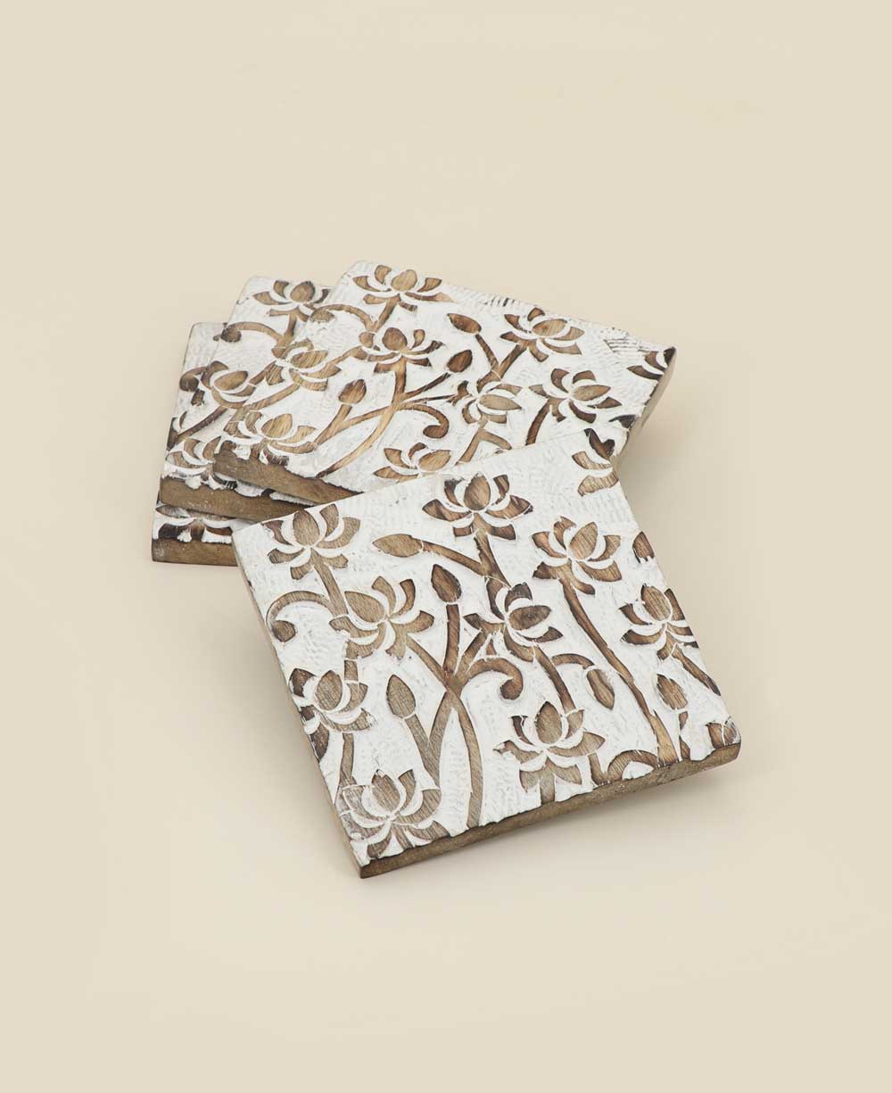 Buddha Groove - Wholesale Coasters - Fairtrade Set of 4 Lotus Wood Coasters