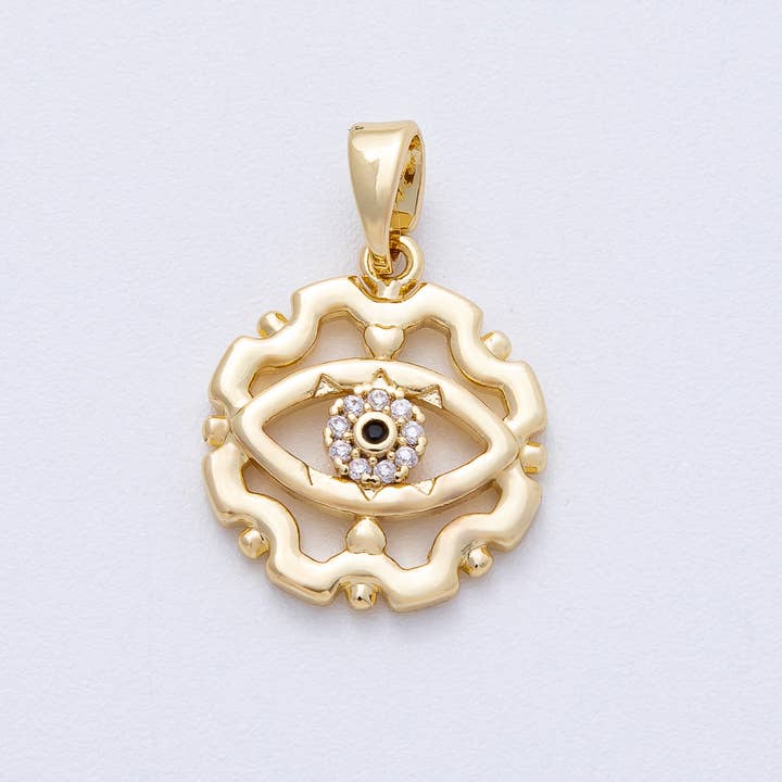 18K Gold Filled 16.8mm Evil Eye Open Geometric Micro Paved CZ Pendant | AF1222 for wholesale by Aim Eternal
