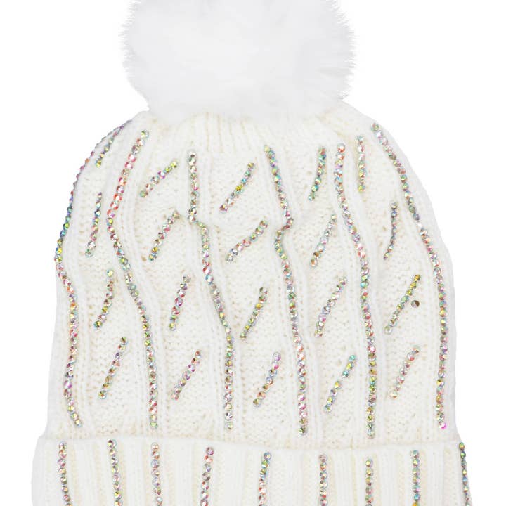 ASSORTED AB Color Bling Chunky Knitted Fleece Lined Beanie for wholesale on Faire5