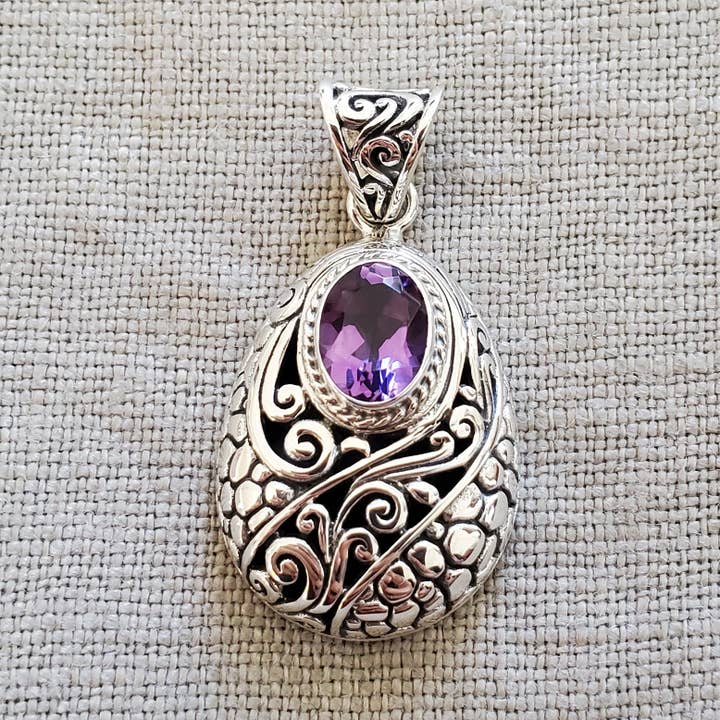 Ametist .925 silver hänge, Bali - bohemisk stil för wholesale av Dalfiya