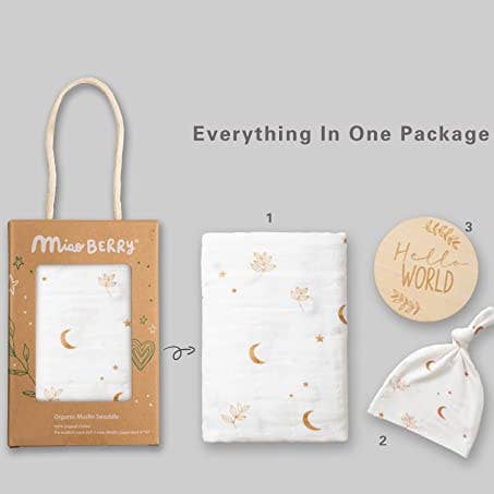 Miaoberry - Wholesale Swaddle Set - Baby - Miaoberry 100% Organic Cotton Baby Muslin Swaddle Blanket Set| Boho Moon in White10