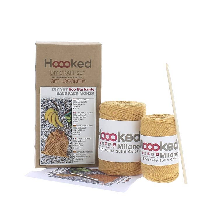 Hoooked Yarns - Wholesale DIY Craft Kit - DIY Crochet Kit Drawstring Backpack Monza - Curry2