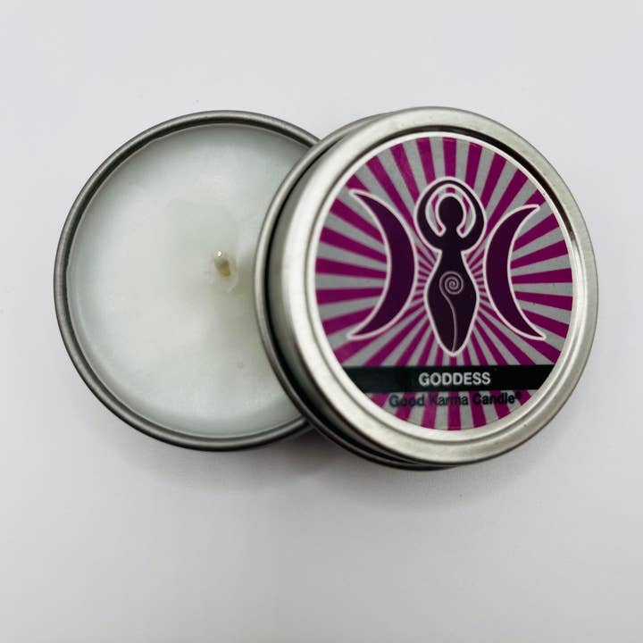 Goddess - Female Deity ( Vanilla Amber & Lavender Sage) Available in 1 oz ($4.95) and 4 oz ($8.95) sizes for wholesale by Zensual Candles- Good Karma Candles