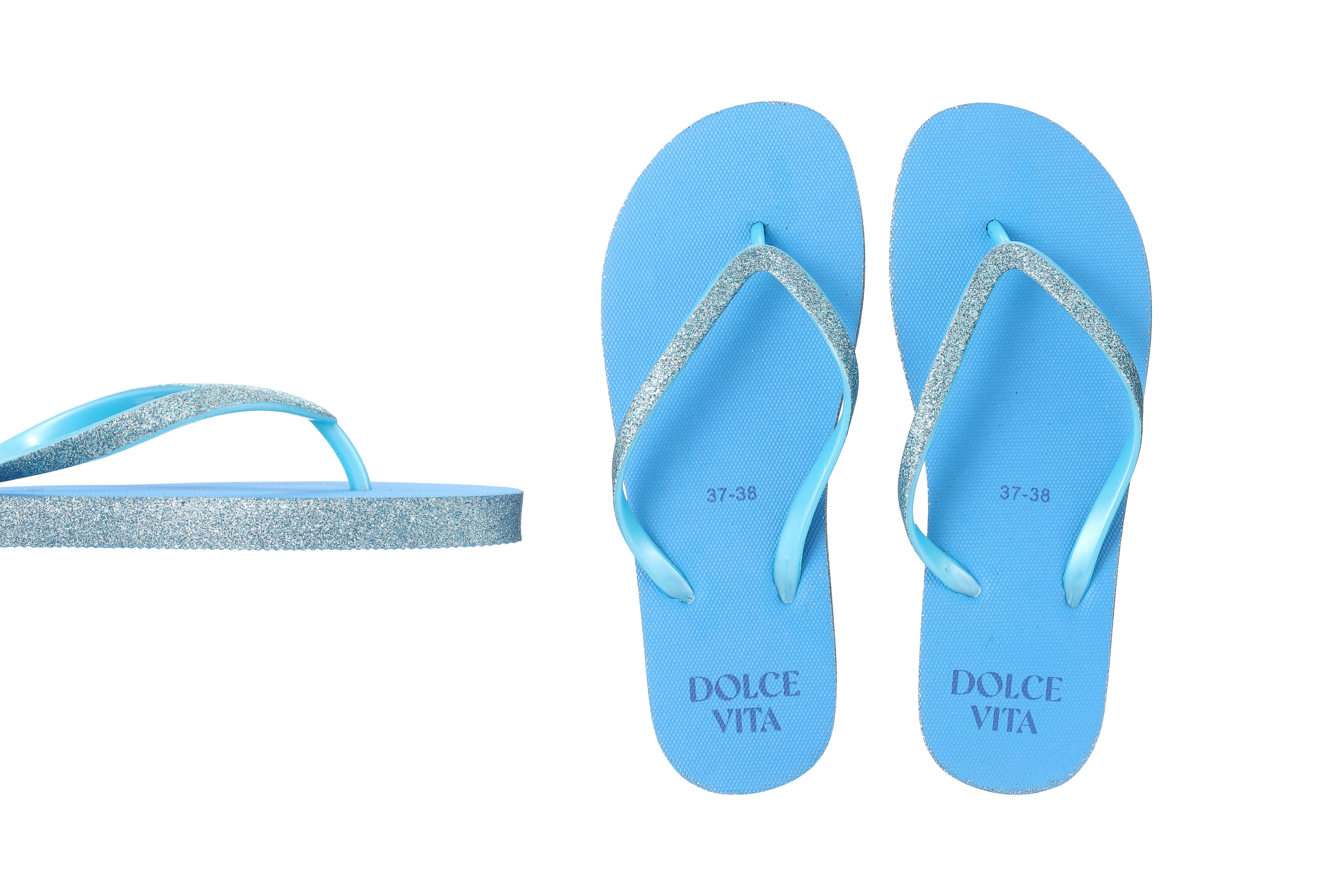 STELLA GREEN - Wholesale Flip Flops - Women's - Glittery Flip-Flops with Transparent Pouch1